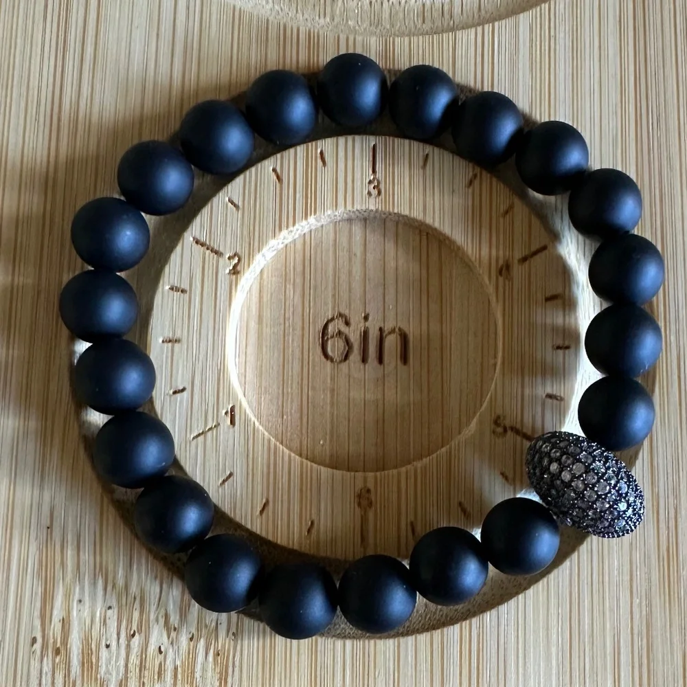 Matte 8mm Onyx Stretch Bracelet w/ Black Pave Crystal Disc Spacer
